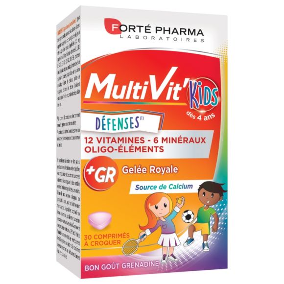 Multivit'Kids Abwehr Forte Pharma - Packung mit 30 Kaudabletten