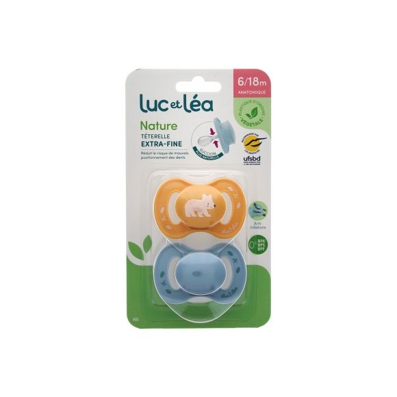 Natur Schnuller anatomisch extra dünn 6-18 Monate Bär & Blau Luc und Léa - 2er Pack Schnuller