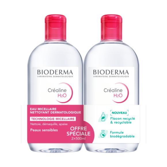 Mizellenwasser Angebot Créaline H2O Bioderma - 2er Pack mit 500 ml Flaschen