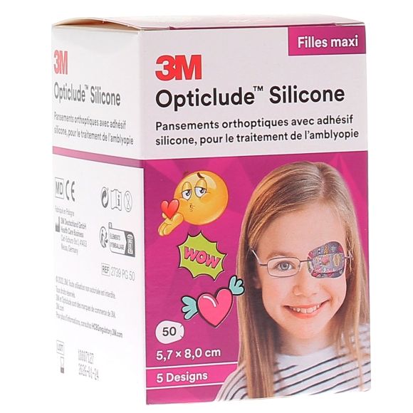 Opticlude Silikon Mädchen Maxi 3M - 50 Pflaster von 5,7 x 8,0 cm