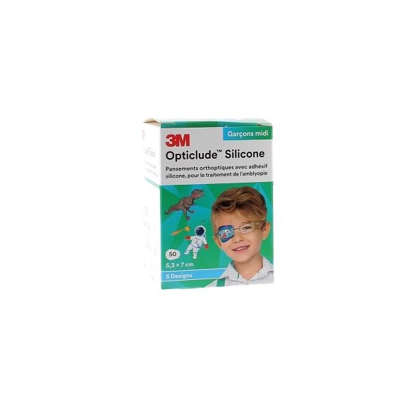 Opticlude Silikon Jungen Midi 3M - 50 Pflaster von 5,3 x 7,0 cm