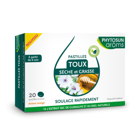 Hustenbonbons für trockenen und produktiven Husten mit Orangengeschmack Phytosun Arôms - Packung mit 20 Bonbons