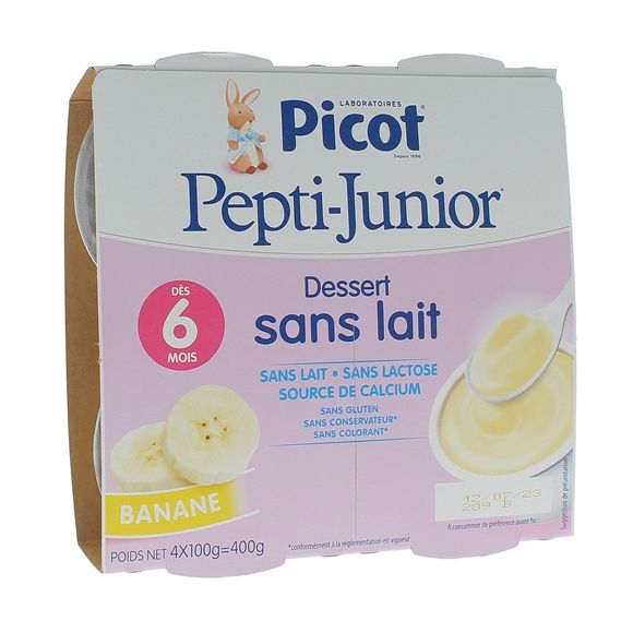 Pepti-junior Dessert ohne Milch Geschmack Banane Picot - 4 Becher à 100g