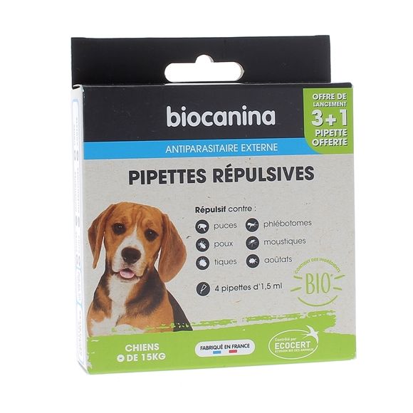 Repellent Pipetten für Hunde (-15kg) Biocanina - Packung mit 4 Pipetten à 1,5ml