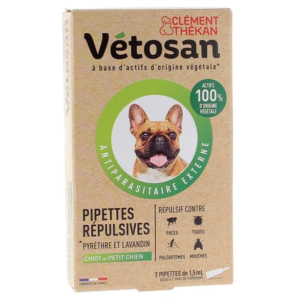 Repellent Pipetten für Welpen und kleine Hunde Vétosan Clément Thékan - 2 Pipetten à 1,5 ml