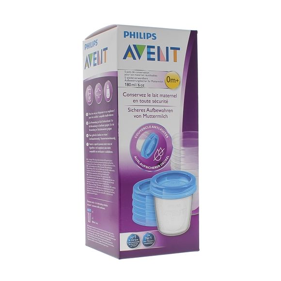 Wiederverwendbare Muttermilchaufbewahrungsgläser 0 Monate und älter Avent - Box mit 5 Gläsern zu 180 ml