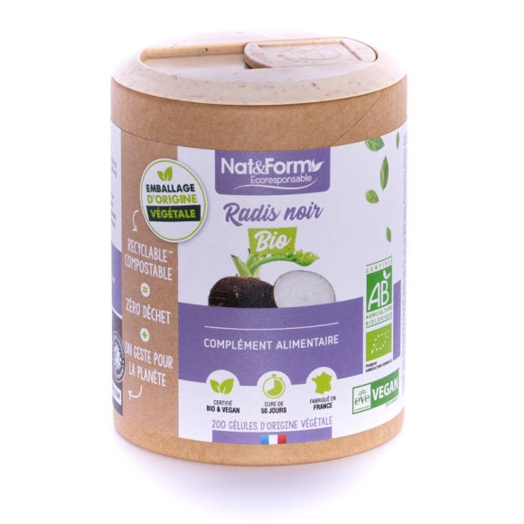 Schwarzer Rettich Bio Ecoresponsable Nat&Form - Dose von 200 Kapseln