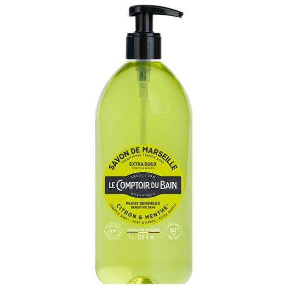 Flüssige Marseille-Seife Zitrone & Minze Le Comptoir du Bain - Pumpflasche 1 L
