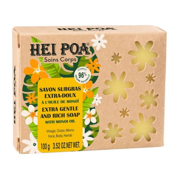 Überfettete Seife mit Monoi-Ölextrakt Hei Poa - 100g Stück