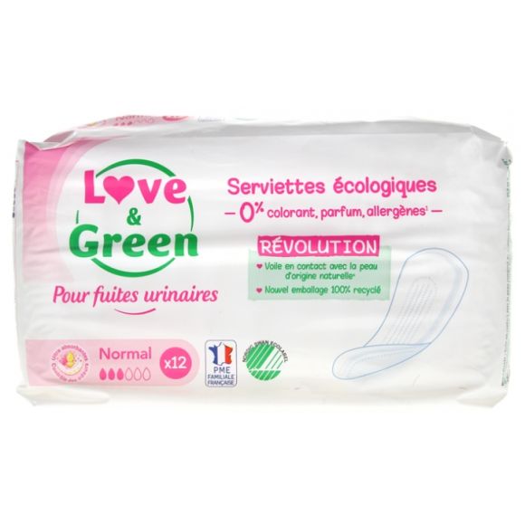 Ökologische Slipeinlagen für normale Harninkontinenz Love & Green - Packung mit 12 Slipeinlagen