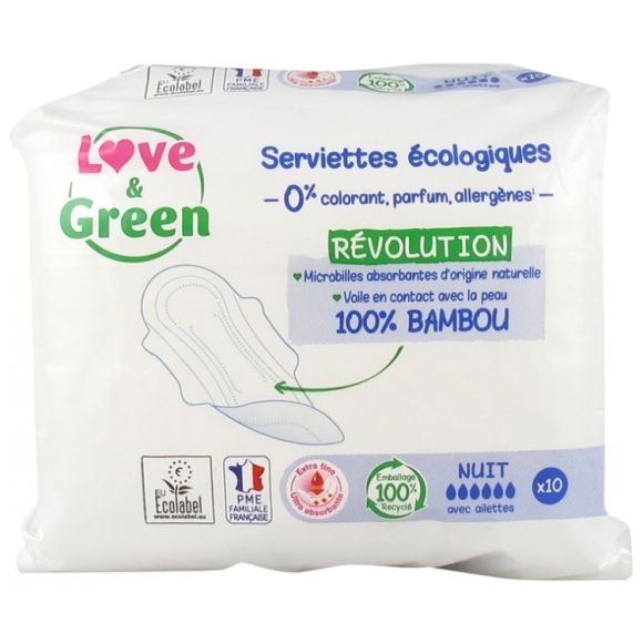 Hypoallergene Nachtservietten Love & Green - Packung mit 10 Servietten