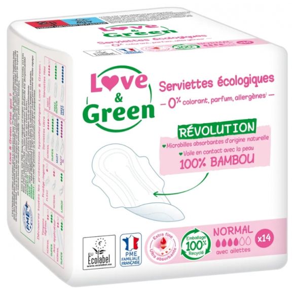 Hypoallergene Servietten Normal Love & Green - Packung mit 14 Servietten