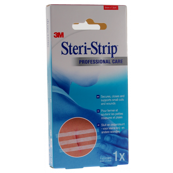 Steri-Strip Hautkleber Nähte 3M - Packung mit 3 Streifen von 6mm x 7,5cm