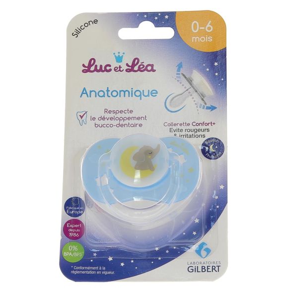 Anatomische Silikon-Schnuller mit Nacht-Ring 0-6 Monate Luc und Léa - ein Schnuller