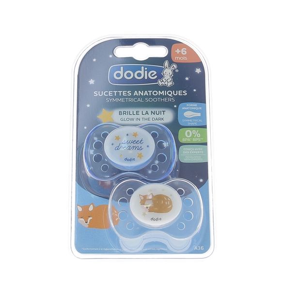 Anatomische Schnuller +6 Monate spezielle Nacht Dodie - 2er Pack Schnuller
