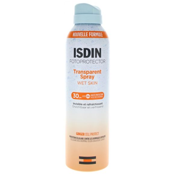 Spray-Sonnencreme Transparent Wet Skin SPF30 Fotoprotector Isdin - Flasche mit 250ml