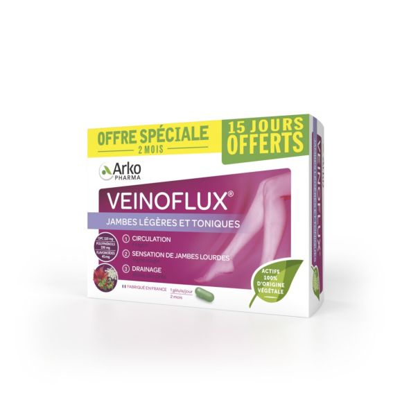 Veinoflux Leichte und tonisierte Beine Arkopharma - Packung mit 60 Kapseln - Sonderangebot 15 Tage geschenkt