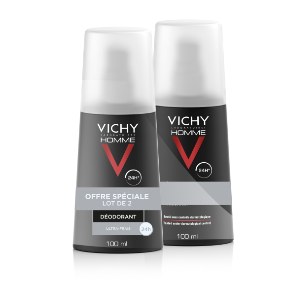 24h ultra frisches Deodorant Vichy für Männer - 2er Pack mit 100 ml Sprays
