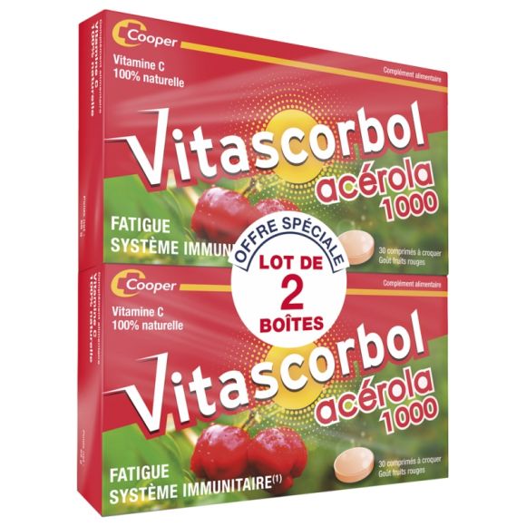 Vitascorbol Acerola 1000 Geschmack rote Früchte - 2er Pack mit 30 Kautabletten