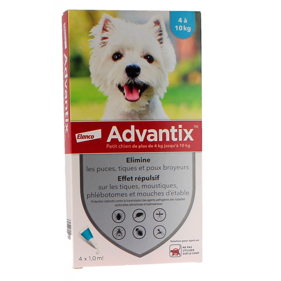 Advantix kleiner Hund von 4 bis 10 kg Bayer - Packung mit 4 Pipetten