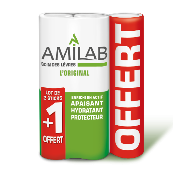 Lippenbalsam Amilab - 2 Sticks im Set + 1 gratis