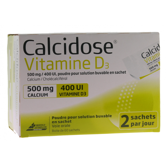 Calcidose Vitamin D3 500mg/400UI Pulver zur Herstellung einer trinkbaren Lösung in Beuteln - Schachtel mit 60 Beuteln