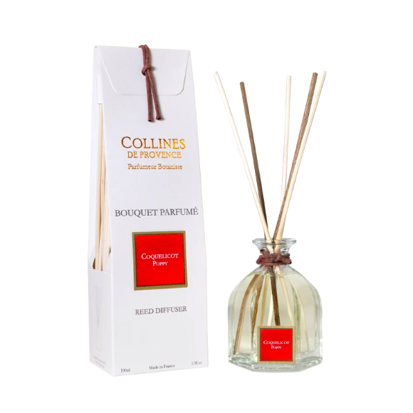 Duftstrauß Mohnblumen Hügel der Provence - Glasflasche + natürliche Rattanstängel