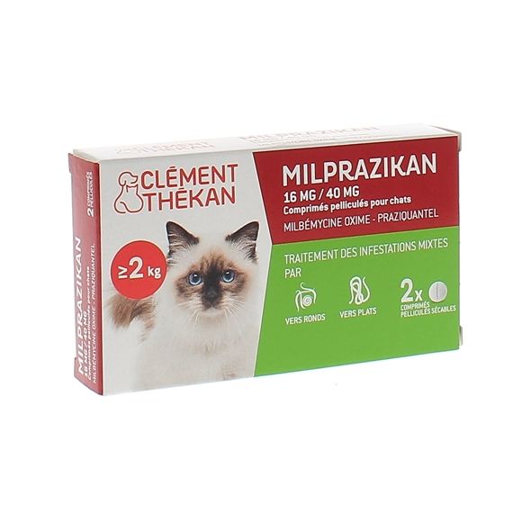 Milprazikan 16 mg / 40 mg Filmtabletten für Katzen Clément Thékan - Packung mit 2 Tabletten