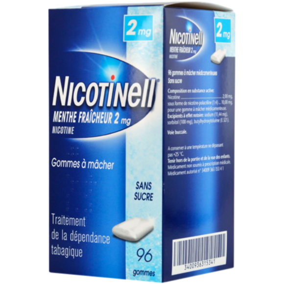 Nicotinell frische Minze 2mg zuckerfreie Kaugummis - Packung mit 96 Kaugummis