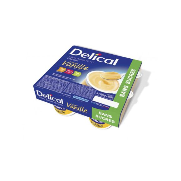 Delical Vanille-Dessertcreme ohne Zucker - 4 Becher à 200g