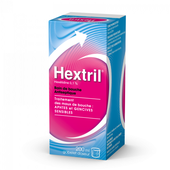 Hextril 0,1% Mundspülung - Flasche mit 200 ml und Becher
