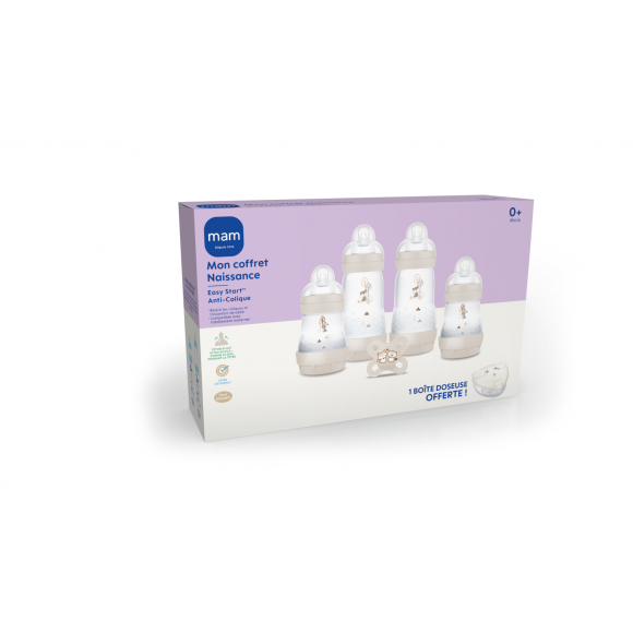 Mein Easy Start Anti-Kolik Geburtssatz von MAM - 4 Flaschen + 1 Schnuller + 1 kostenlose Dosierbox