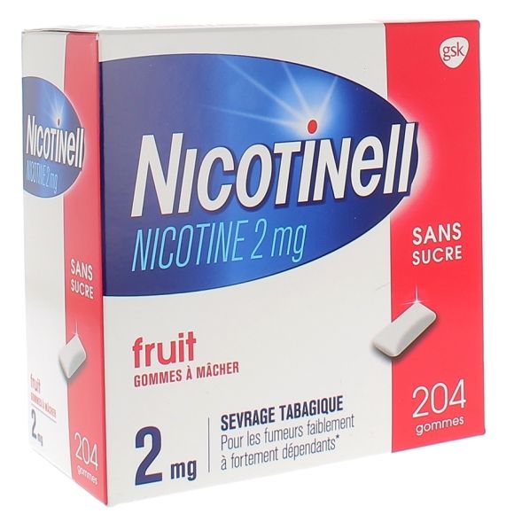 Nicotinell Frucht 2mg zuckerfreie Kaugummis - Packung mit 204 Kaugummis