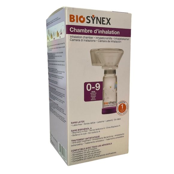 Inhalationskammer 0 bis 9 Monate Biosynex - Schachtel mit einer Kammer und Maske