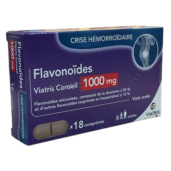 Flavonoide 1000mg Hämorrhoidenkrise Viatris - Packung mit 18 Tabletten