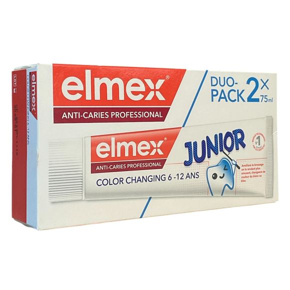 Anti-Karies Professional Junior 6/12 Jahre farbwechselnde Zahnpasta Elmex - 2er Pack mit 75ml Tuben