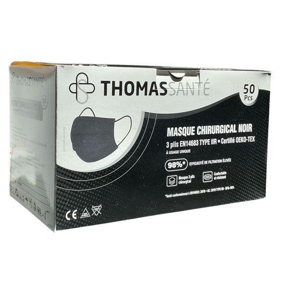 Schwarze chirurgische Maske 3-lagig Thomas Gesundheit - 50 Stück