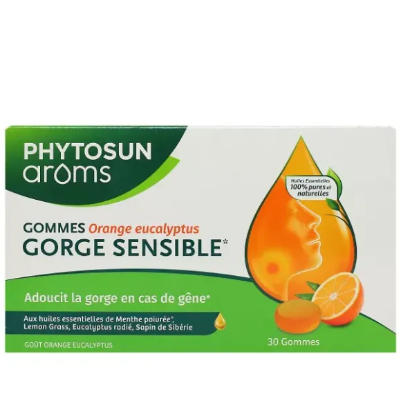 Empfindlicher Hals Geschmack Orange Eukalyptus Phytosun Arôms - Packung mit 30 Gummis