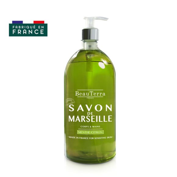 Marseiller Seife Minze Zitrone Beauterra - Pumpflasche 300ml