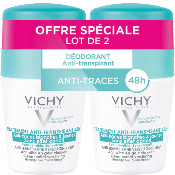 Antitranspirant-Deodorant 48h gegen weiße & gelbe Flecken Vichy - 2er Pack 50 ml Roll-On