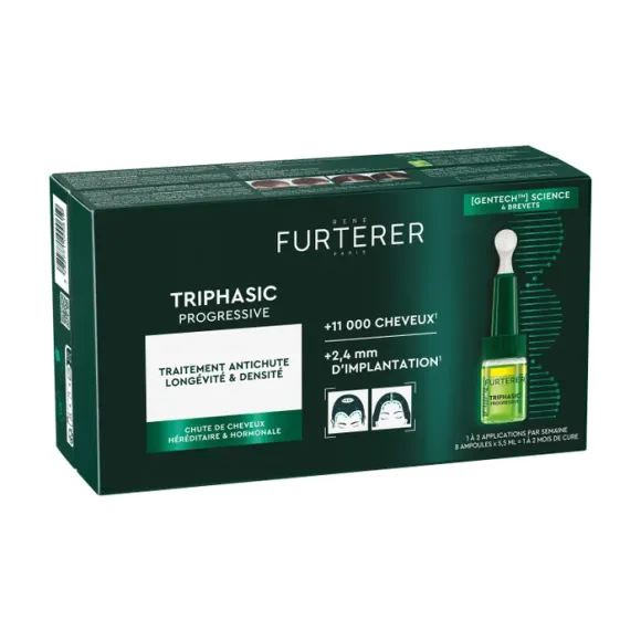 Triphasic Progressive Haarausfall Behandlung gegen fortschreitenden Haarausfall René Furterer - Schachtel mit 8 Fläschchen