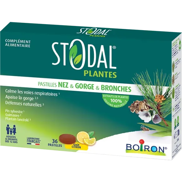Stodal Pflanzenpastillen Nase Hals Bronchien Zitronengeschmack Boiron - Packung mit 36 Pastillen