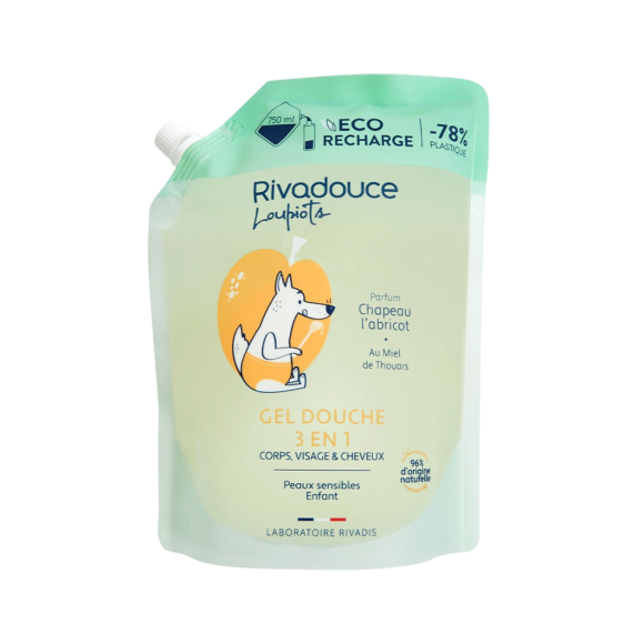 Duschgel 3 in 1 Chapeau l'Abricot Rivadouce Loupiots - Öko-Nachfüllpackung von 750 ml