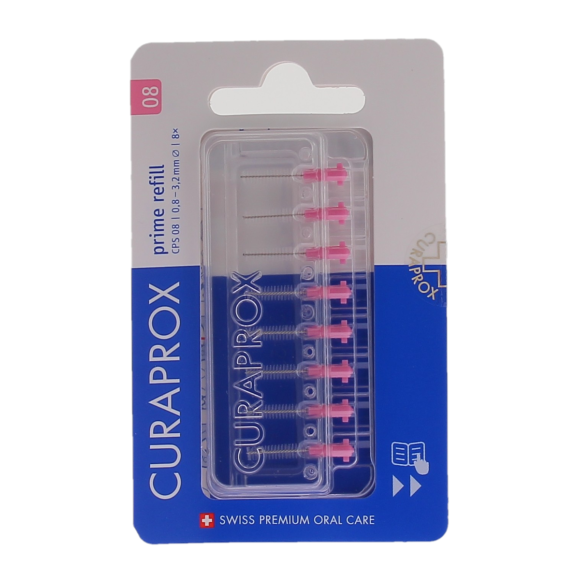 Prime Nachfüllpack für Interdentalbürsten Größe 08 Curaprox - Packung mit 8 Nachfüllungen