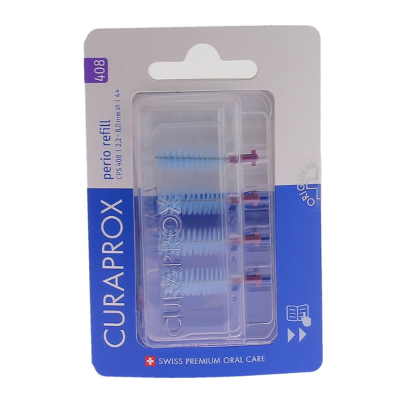 Wiederaufladbare Interdentalbürsten perio refill Größe 408 Curaprox - Packung mit 4 Nachfüllungen