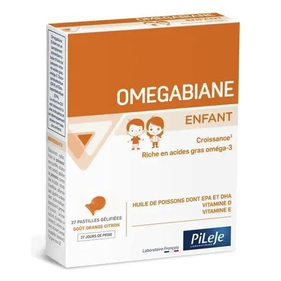 Omegabiane Kinder Omega 3, Vitamine D und E Pileje - Packung mit 27 Gelatinekapseln