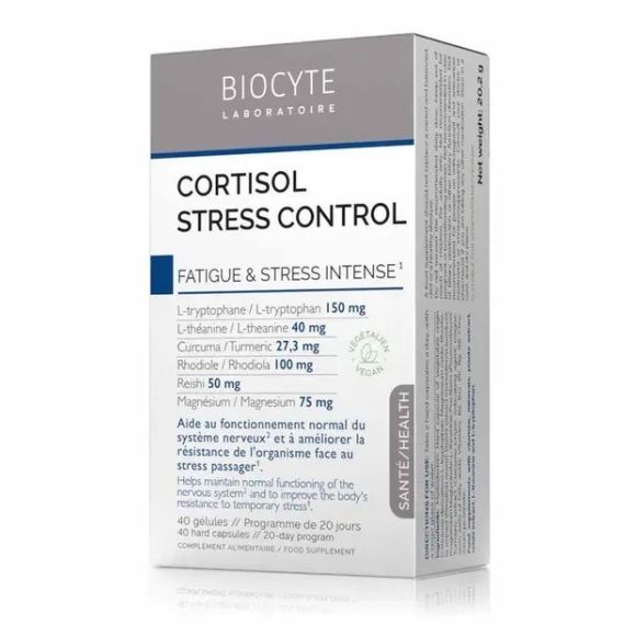 Cortisol Stress Control Müdigkeit und intensiver Stress Biocyte - Packung mit 40 Kapseln