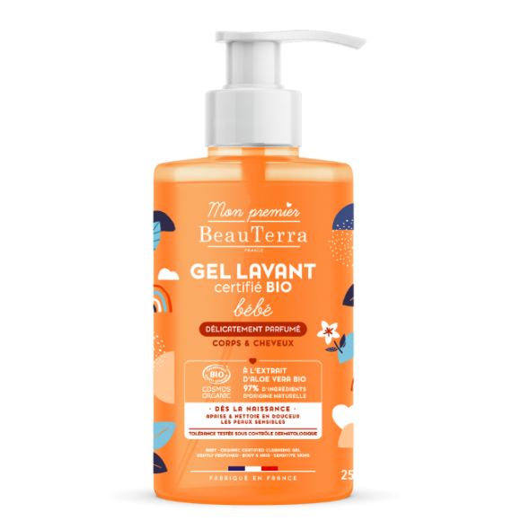 Bio-Waschgel für empfindliche Babyhaut für Körper und Haare Mein erstes Beauterra - Pumpflasche mit 750 ml