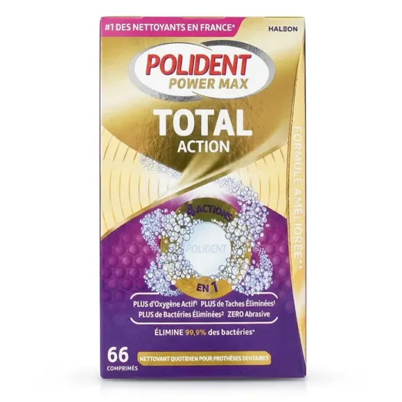 Total-Reinigungsaktion 4 in 1 für Zahnprothesen Polident - Packung mit 66 Tabletten