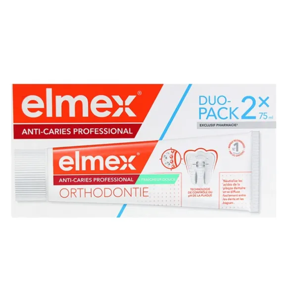 Kariesschutz-Zahnpasta Professional Orthodontie Elmex - 2er-Pack mit 75 ml Tuben